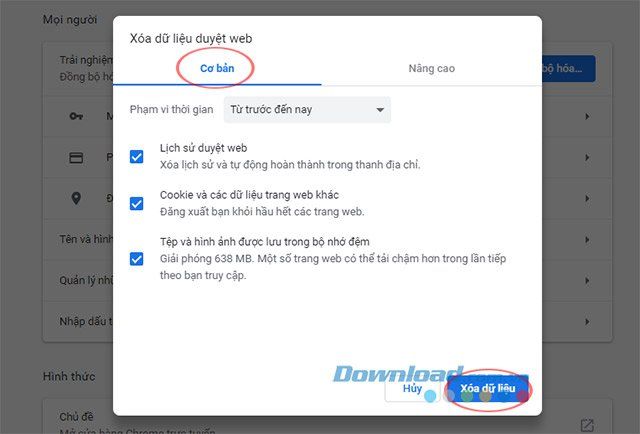 Xoá dữ liệu duyệt web trên Google Chrome
