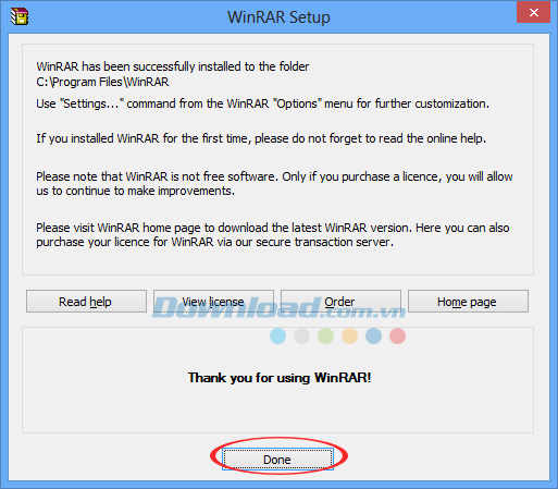 Hoàn tất quá trình cài đặt WinRAR