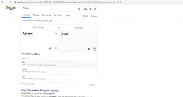 Làm cho tìm kiếm Google nghiêng