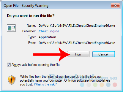 Nhấp chọn Chạy