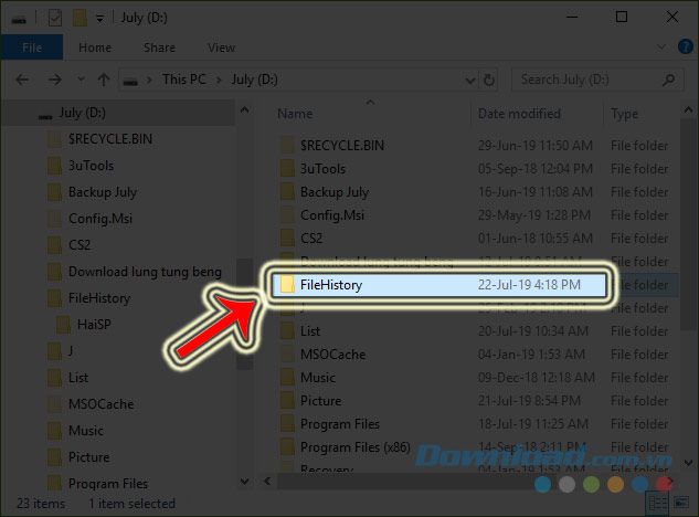 Thư mục FileHistory trên máy tính của bạn