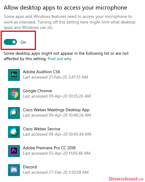 Cho phép các ứng dụng trên máy tính truy cập microphone của bạn