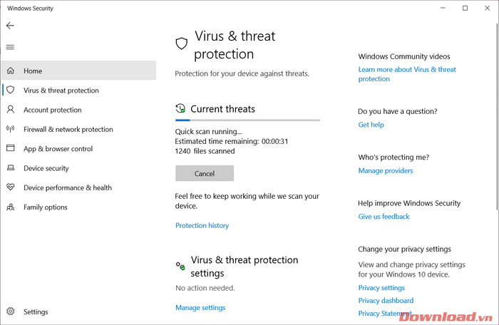 Quét virus bằng Windows Security