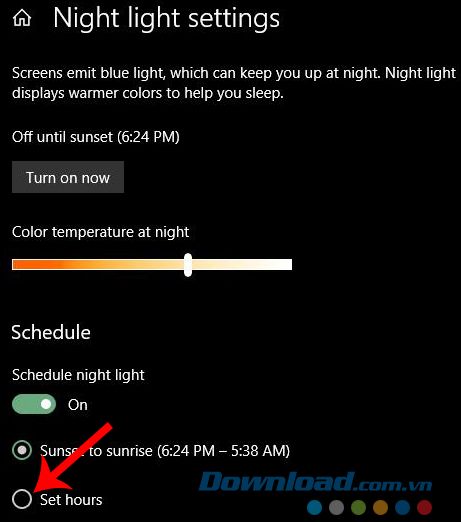 Đặt thời gian cho tính năng Ánh sáng Đêm