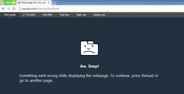 Lỗi Aw, Snap trên trình duyệt Cốc Cốc