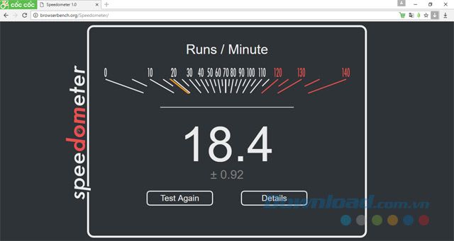 Kiểm tra tốc độ duyệt web trên Cốc Cốc