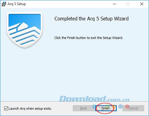 Hoàn tất việc cài đặt Arq 5
