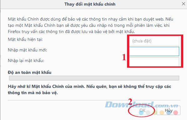 Thiết lập lại mật khẩu chính