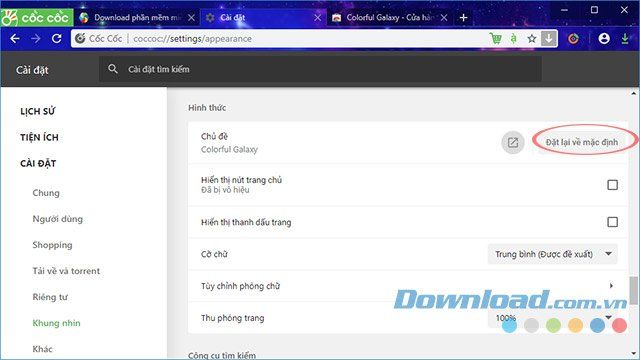 Đặt chủ đề mặc định cho trình duyệt Cốc Cốc