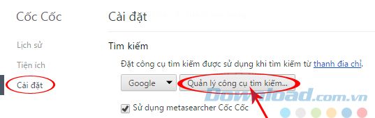 Quản lý các công cụ tìm kiếm