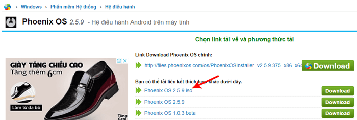 Tải tệp Phoenix OS (.ISO)