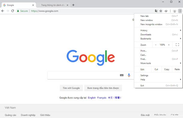 Menu Google Chrome