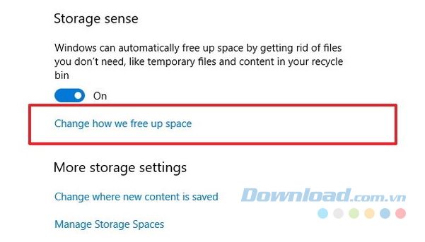 Nhấp vào Thay đổi cách chúng tôi giải phóng không gian