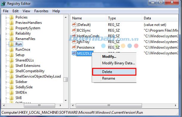 xóa tập tin ms32dll