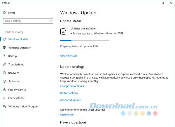 Cài đặt Fall Creators Update qua Windows Update