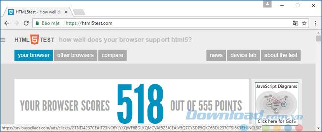 Kiểm tra Chrome qua HTML5Test
