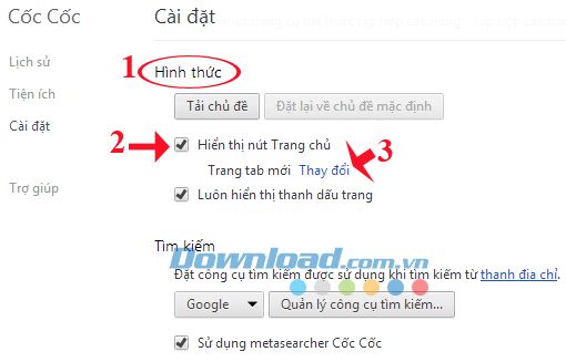 Cách thực hiện để hiển thị nút trang chủ trên trình duyệt Cốc Cốc