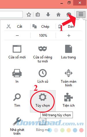 Vào phần Tùy chọn của Firefox