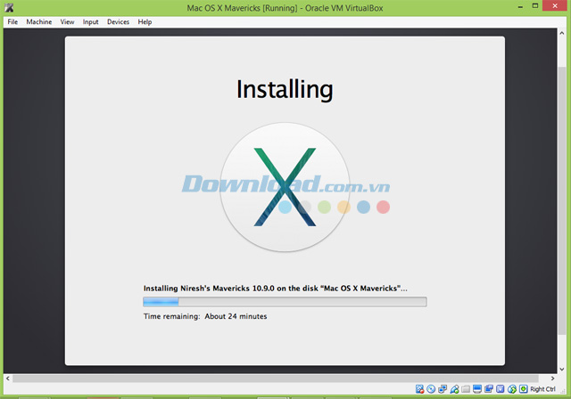 VirtualBox đang tiến hành cài đặt Mac OS X Mavericks