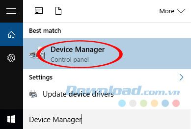 Tìm kiếm Quản lý Thiết bị trong ô tìm kiếm của Windows.