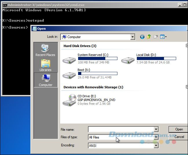 Khôi phục file khi Windows không khởi động