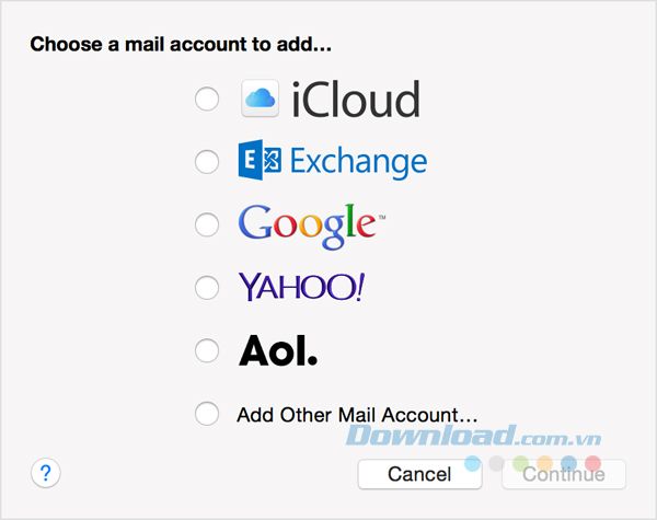 Chọn một nhà cung cấp email từ danh sách