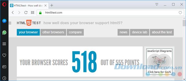 Kiểm tra Opera qua HTML5Test