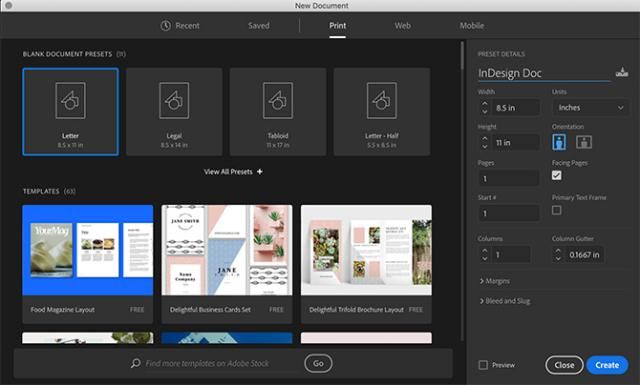 Adobe InDesign tập trung vào việc thiết kế đồ họa chuyên sâu và chủ yếu là các dự án tự tạo từ đầu.