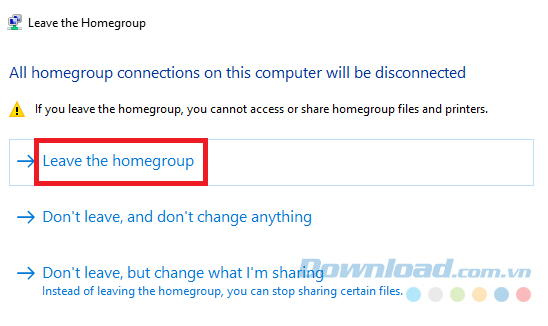 Chọn Leave the homegroup và click Finish để hoàn thành