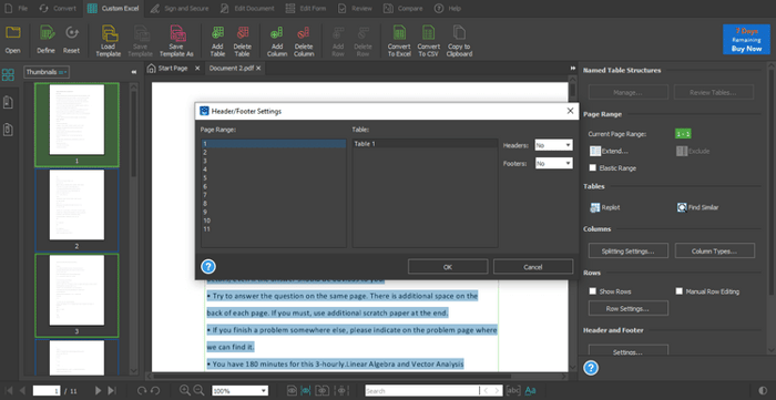 Cách xóa toàn bộ footer và header trong bảng ở tài liệu PDF