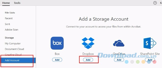 Thêm tài khoản Dropbox