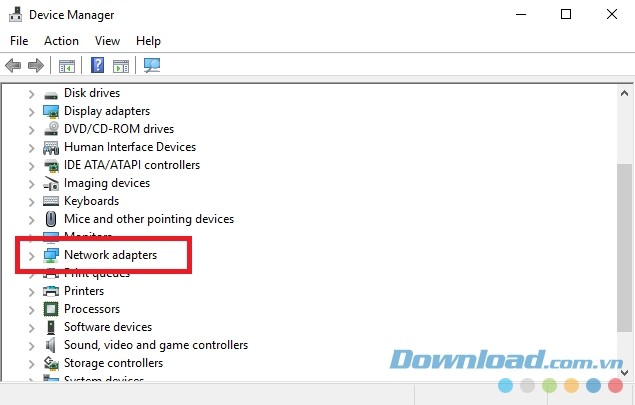 Mở Network adapters trong cửa sổ Device Manager