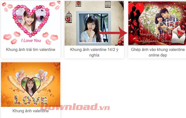 Chọn Ghép ảnh vào khung Valentine Online đẹp