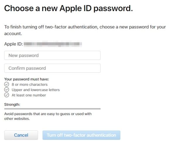 Lựa chọn mật khẩu mới cho Apple ID