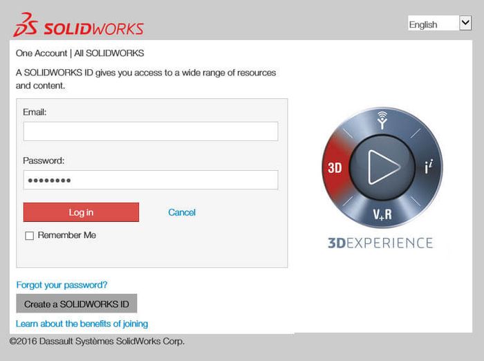 Đăng nhập vào SolidWorks