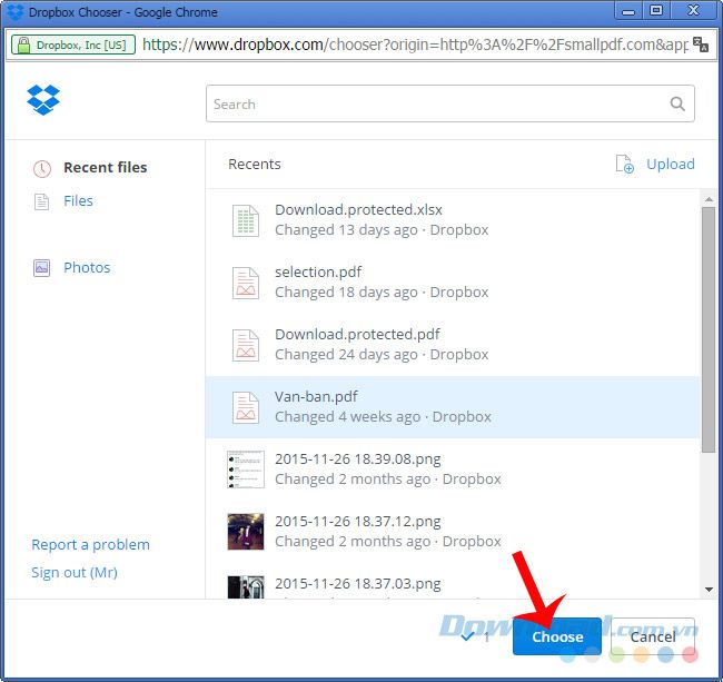 Mở file pdf từ Dropbox