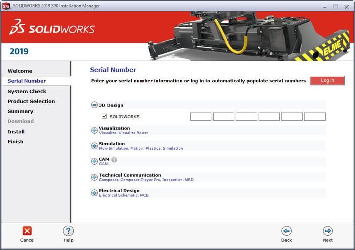 Nhập mã số cài đặt của SolidWorks 2019