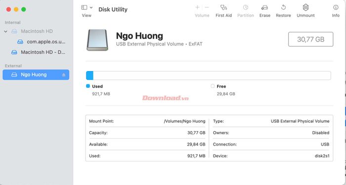 Giao diện Disk Utility