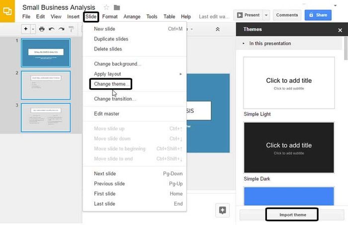 Thay đổi chủ đề trên Google Slides