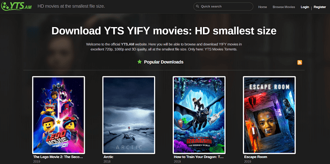 Web hỗ trợ tải torrent YTS