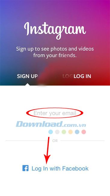 Nhập email để bắt đầu tạo tài khoản Instagram trên điện thoại.