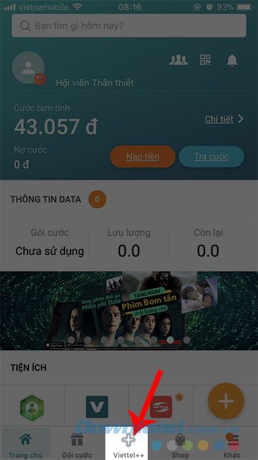 Giao diện chính của My Viettel