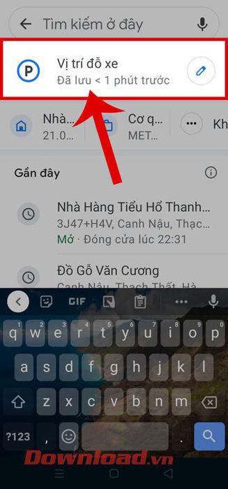 Chạm vào mục Vị trí đỗ xe