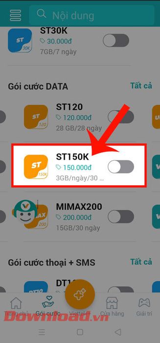 Chọn gói cước ST150K