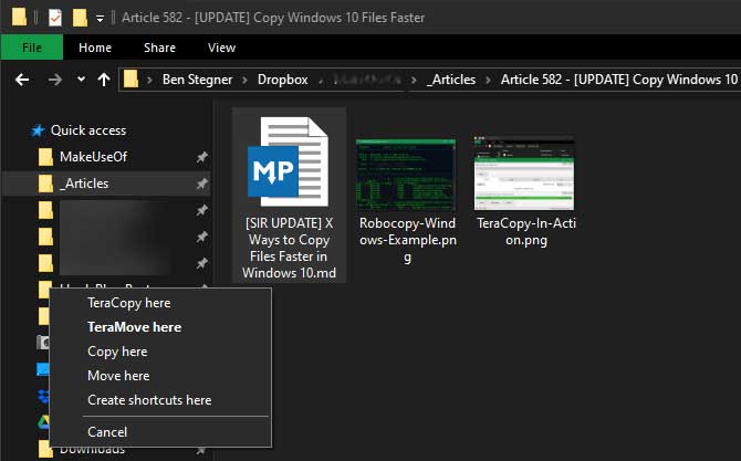 Sử dụng phím tắt trên chuột để thao tác sao chép file