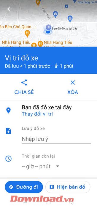 Vị trí đỗ xe đã được lưu