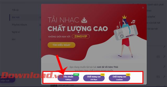 Lựa chọn gói tải nhạc