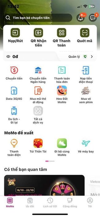 Tài khoản hiển thị số dư là 0 đồng