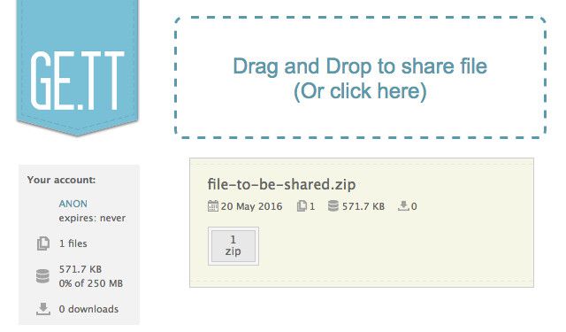 Ge.tt là một dịch vụ chia sẻ tệp chỉ cho phép chuyển 250 MB mỗi lần.