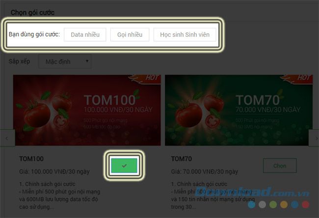 Chọn gói cước của Viettel